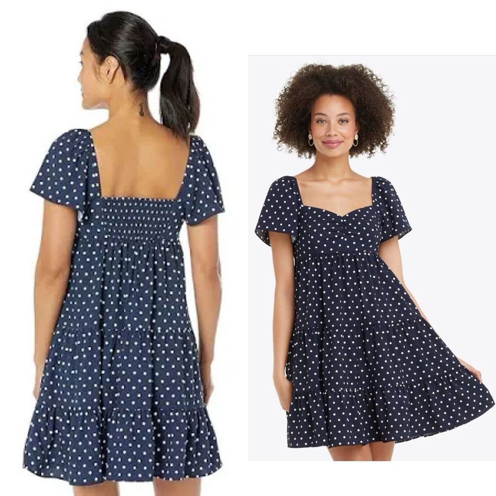 Draper James Navy Polka Dot Tiered Mini Dress